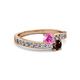 2 - Olena Pink Sapphire and Red Garnet with Side Diamonds Bypass Ring 