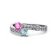 1 - Olena Pink Sapphire and Aquamarine with Side Diamonds Bypass Ring 
