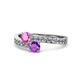 1 - Olena Pink Sapphire and Amethyst with Side Diamonds Bypass Ring 