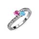 3 - Olena Pink Sapphire and Blue Topaz with Side Diamonds Bypass Ring 