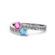 1 - Olena Pink Sapphire and Blue Topaz with Side Diamonds Bypass Ring 