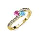 3 - Olena Pink Sapphire and Blue Topaz with Side Diamonds Bypass Ring 
