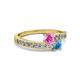 2 - Olena Pink Sapphire and Blue Topaz with Side Diamonds Bypass Ring 