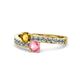 1 - Olena Citrine and Pink Tourmaline with Side Diamonds Bypass Ring 