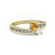 2 - Olena Citrine and White Sapphire with Side Diamonds Bypass Ring 