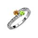 3 - Olena Citrine and Peridot with Side Diamonds Bypass Ring 
