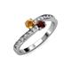 3 - Olena Citrine and Red Garnet with Side Diamonds Bypass Ring 