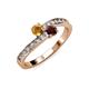 3 - Olena Citrine and Red Garnet with Side Diamonds Bypass Ring 