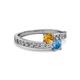 2 - Olena Citrine and Blue Topaz with Side Diamonds Bypass Ring 