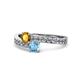 1 - Olena Citrine and Blue Topaz with Side Diamonds Bypass Ring 