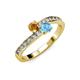 3 - Olena Citrine and Blue Topaz with Side Diamonds Bypass Ring 
