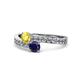 1 - Olena Yellow and Blue Sapphire with Side Diamonds Bypass Ring 