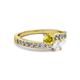 2 - Olena Yellow and White Sapphire with Side Diamonds Bypass Ring 