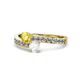 1 - Olena Yellow and White Sapphire with Side Diamonds Bypass Ring 