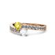 1 - Olena Yellow and White Sapphire with Side Diamonds Bypass Ring 