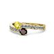1 - Olena Yellow Sapphire and Red Garnet with Side Diamonds Bypass Ring 