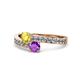 1 - Olena Yellow Sapphire and Amethyst with Side Diamonds Bypass Ring 