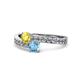 1 - Olena Yellow Sapphire and Blue Topaz with Side Diamonds Bypass Ring 