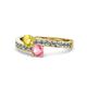 1 - Olena Yellow Sapphire and Pink Tourmaline with Side Diamonds Bypass Ring 