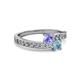 2 - Olena Tanzanite and Aquamarine with Side Diamonds Bypass Ring 