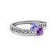 2 - Olena Tanzanite and Amethyst with Side Diamonds Bypass Ring 