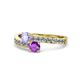 1 - Olena Tanzanite and Amethyst with Side Diamonds Bypass Ring 