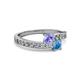 2 - Olena Tanzanite and Blue Topaz with Side Diamonds Bypass Ring 