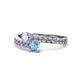 1 - Olena Tanzanite and Blue Topaz with Side Diamonds Bypass Ring 