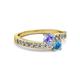 2 - Olena Tanzanite and Blue Topaz with Side Diamonds Bypass Ring 