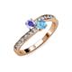 3 - Olena Tanzanite and Blue Topaz with Side Diamonds Bypass Ring 