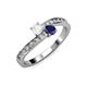 3 - Olena White and Blue Sapphire with Side Diamonds Bypass Ring 