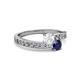 2 - Olena White and Blue Sapphire with Side Diamonds Bypass Ring 