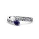 1 - Olena White and Blue Sapphire with Side Diamonds Bypass Ring 