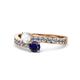 1 - Olena White and Blue Sapphire with Side Diamonds Bypass Ring 