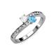 3 - Olena White Sapphire and Blue Topaz with Side Diamonds Bypass Ring 