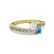 2 - Olena White Sapphire and Blue Topaz with Side Diamonds Bypass Ring 
