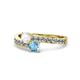 1 - Olena White Sapphire and Blue Topaz with Side Diamonds Bypass Ring 