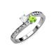 3 - Olena White Sapphire and Peridot with Side Diamonds Bypass Ring 