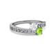 2 - Olena White Sapphire and Peridot with Side Diamonds Bypass Ring 