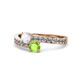 1 - Olena White Sapphire and Peridot with Side Diamonds Bypass Ring 