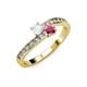 3 - Olena White Sapphire and Rhodolite Garnet with Side Diamonds Bypass Ring 