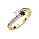 3 - Olena White Sapphire and Red Garnet with Side Diamonds Bypass Ring 