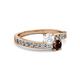 2 - Olena White Sapphire and Red Garnet with Side Diamonds Bypass Ring 