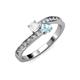 3 - Olena White Sapphire and Aquamarine with Side Diamonds Bypass Ring 