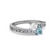 2 - Olena White Sapphire and Aquamarine with Side Diamonds Bypass Ring 