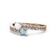 1 - Olena White Sapphire and Aquamarine with Side Diamonds Bypass Ring 