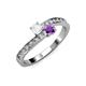 3 - Olena White Sapphire and Amethyst with Side Diamonds Bypass Ring 
