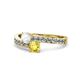 1 - Olena White and Yellow Sapphire with Side Diamonds Bypass Ring 