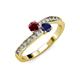 3 - Olena Ruby and Blue Sapphire with Side Diamonds Bypass Ring 