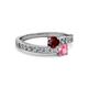 2 - Olena Ruby and Pink Tourmaline with Side Diamonds Bypass Ring 
